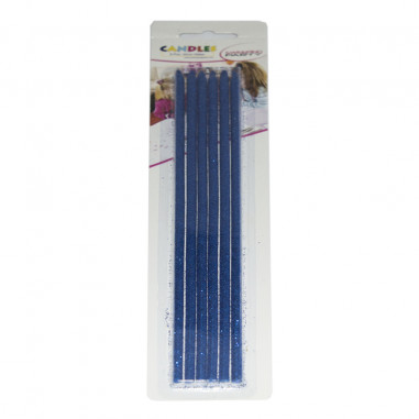 CANDELINA GLITTER 24cm BLU Pz.6