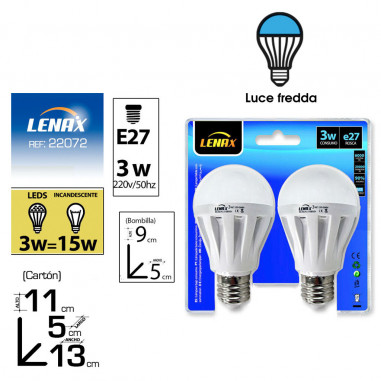 LED E27 W3 6500K IN BLISTER X2 LENAX